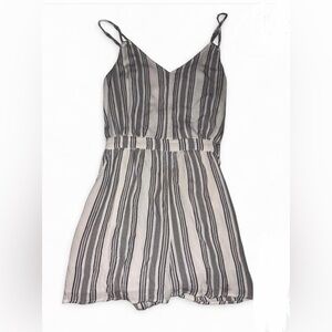 American Eagle Outfitters Black and White Striped Romper Cream